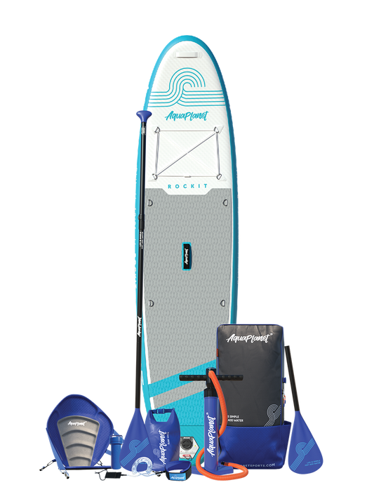 Aquaplanet ROCKIT 10’2" Inflatable Paddle Board/Kayak Package - Blue