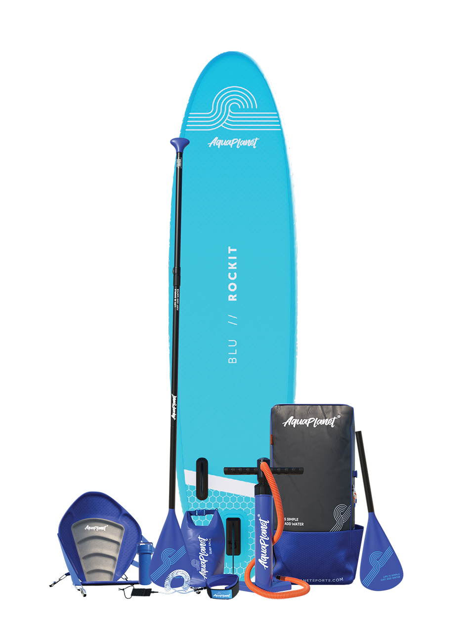 Aquaplanet ROCKIT 10’2" Inflatable Paddle Board/Kayak Package - Blue