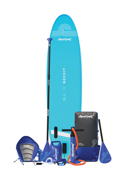 Aquaplanet ROCKIT 10’2" Inflatable Paddle Board/Kayak Package - Blue