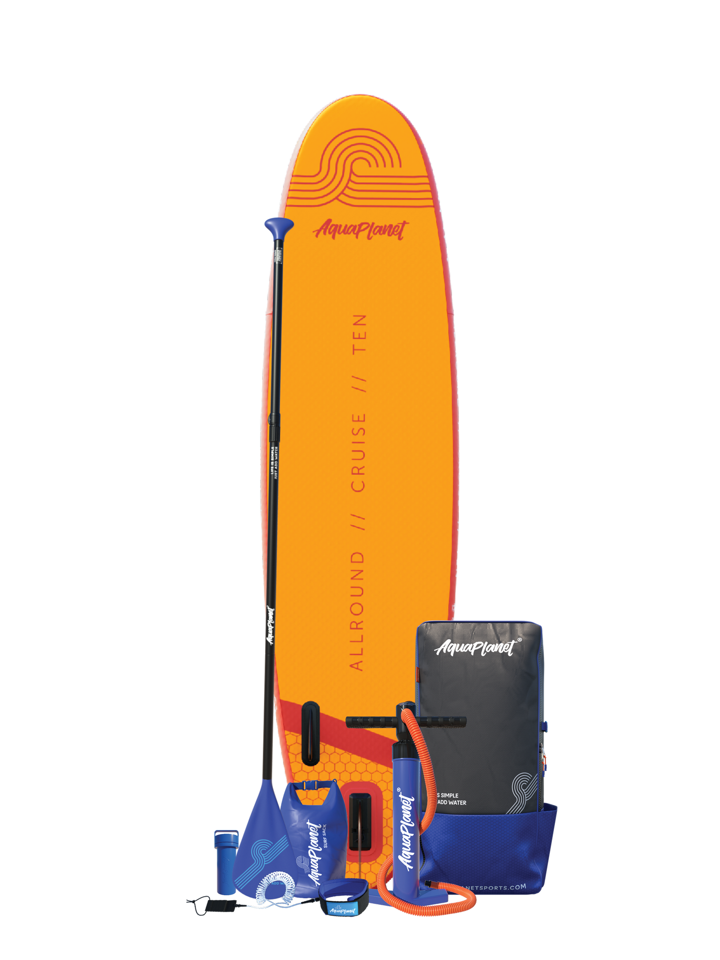 Aquaplanet ALLROUND TEN 10’ Inflatable Paddle Board Package - Orange